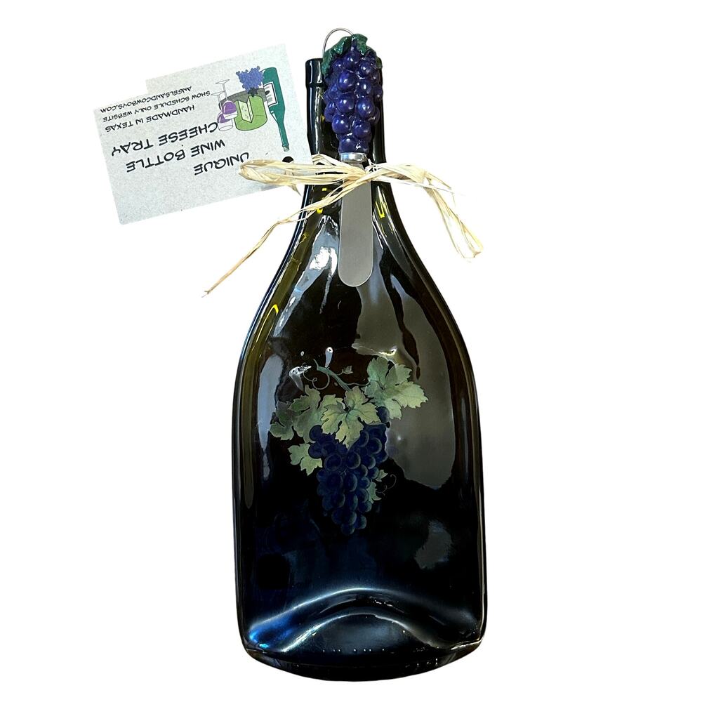 Unique Wine Bottle Cheese Tray w/Grape Handle Spreader 'Made in Texas'